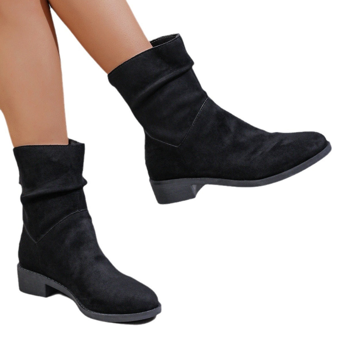 Plus-Size Chunky Heel Boots with Waterproof Platform