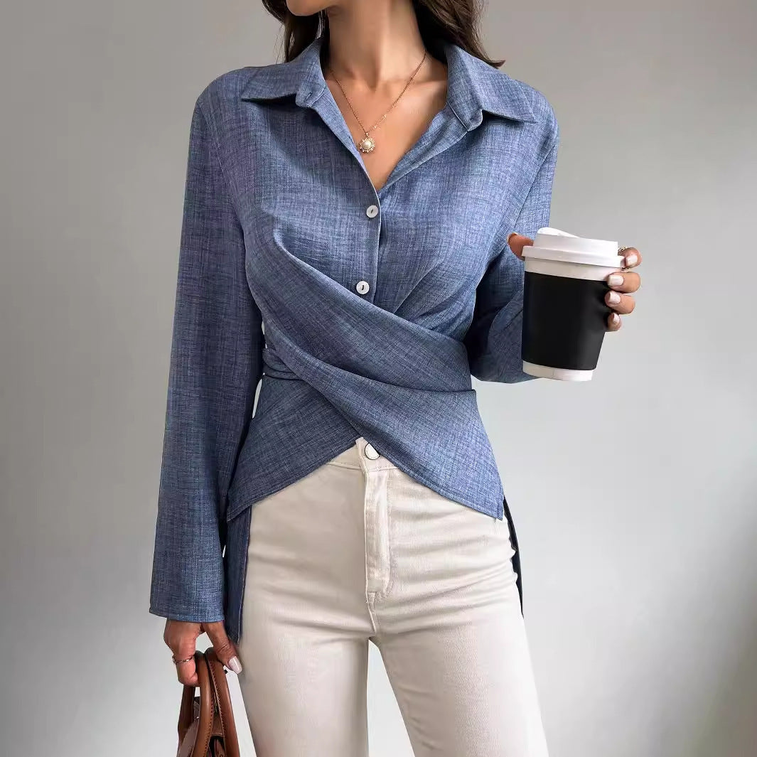 Cross-Tied Pleated Shirt