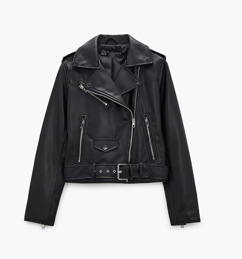 Edgy Chic: Women's Leather Motorcycle Jacket for Autumn