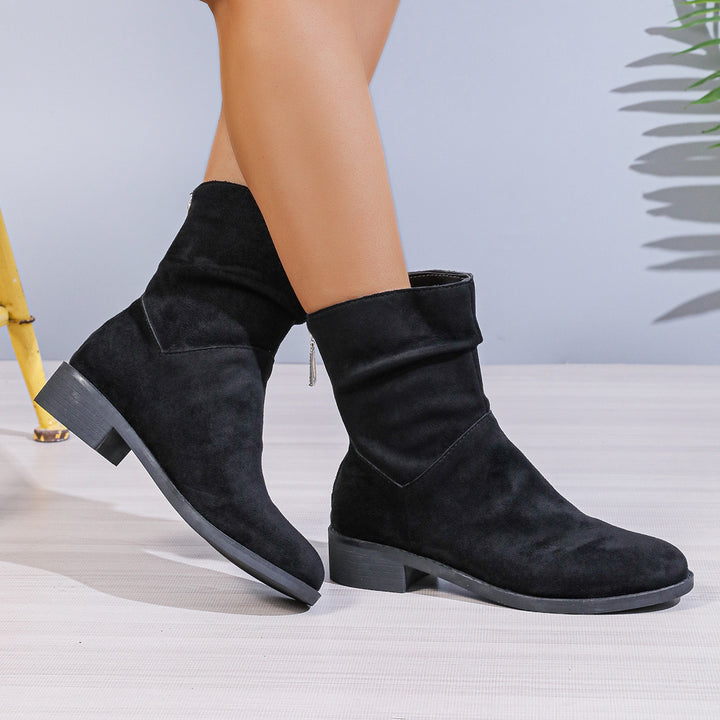 Plus-Size Chunky Heel Boots with Waterproof Platform